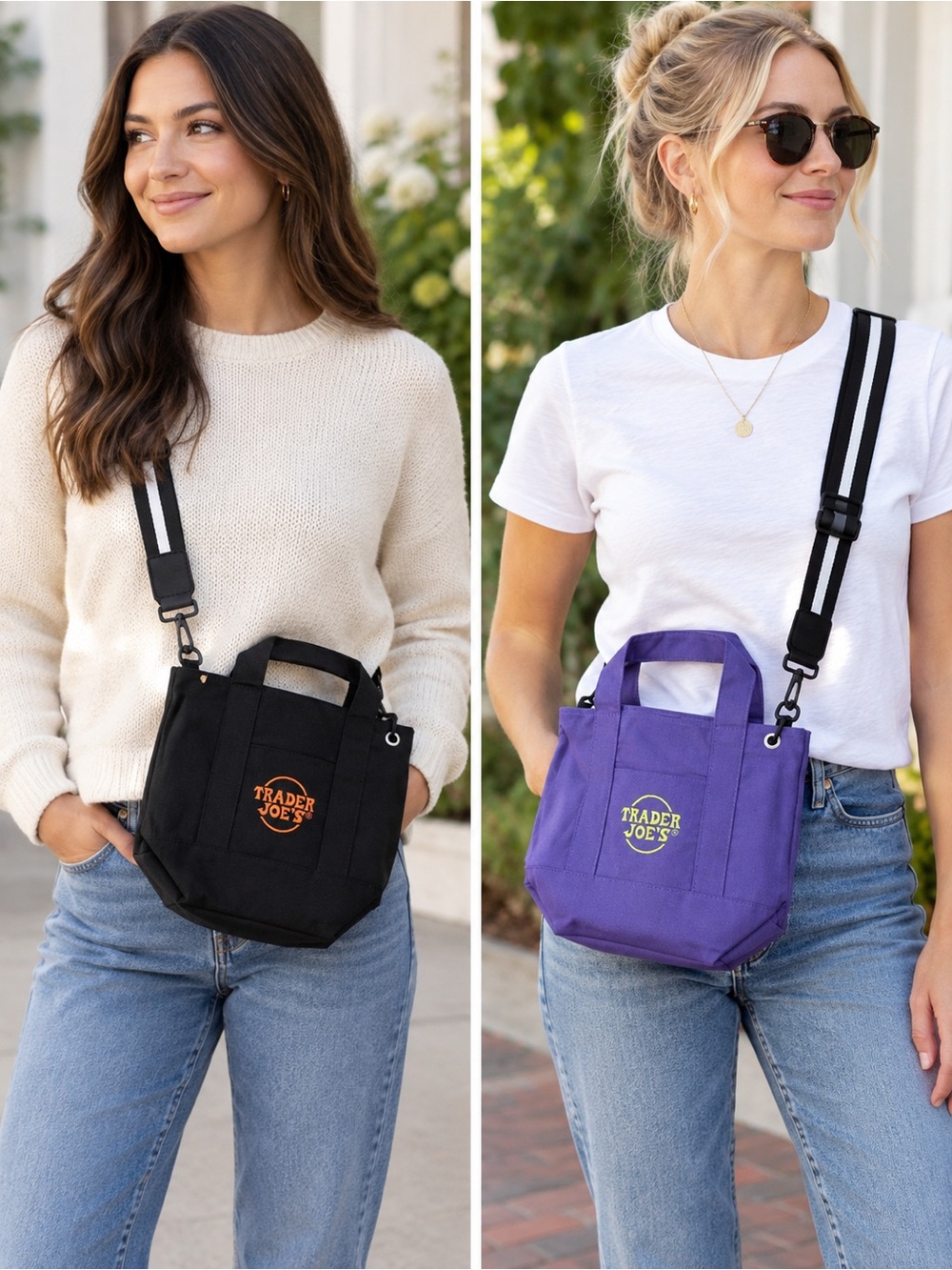 Trader Joeโs Canvas mini Tote Crossbody Bag - upcycled iconic trick or treat